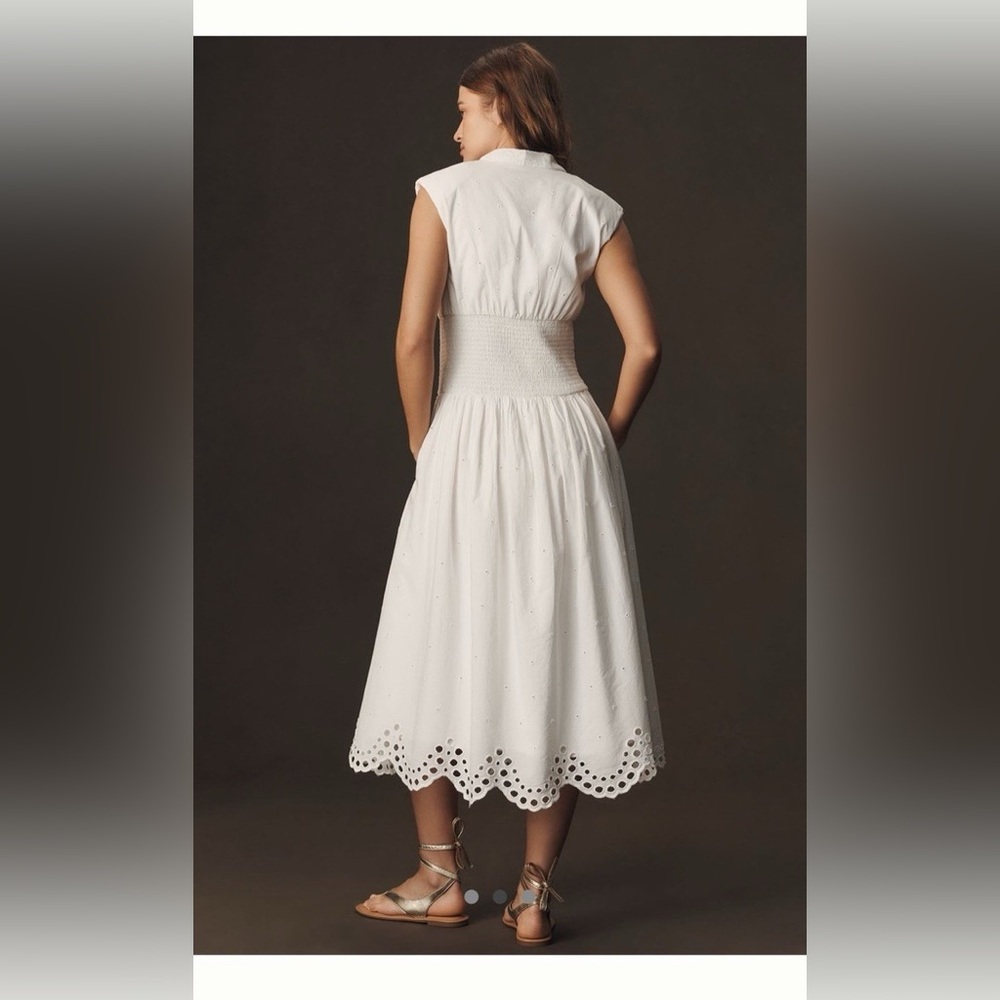 Anthropologie The Tommie Cap-Sleeve Front-Zip Shirt Dress Eyelet White - Picture 2 of 7